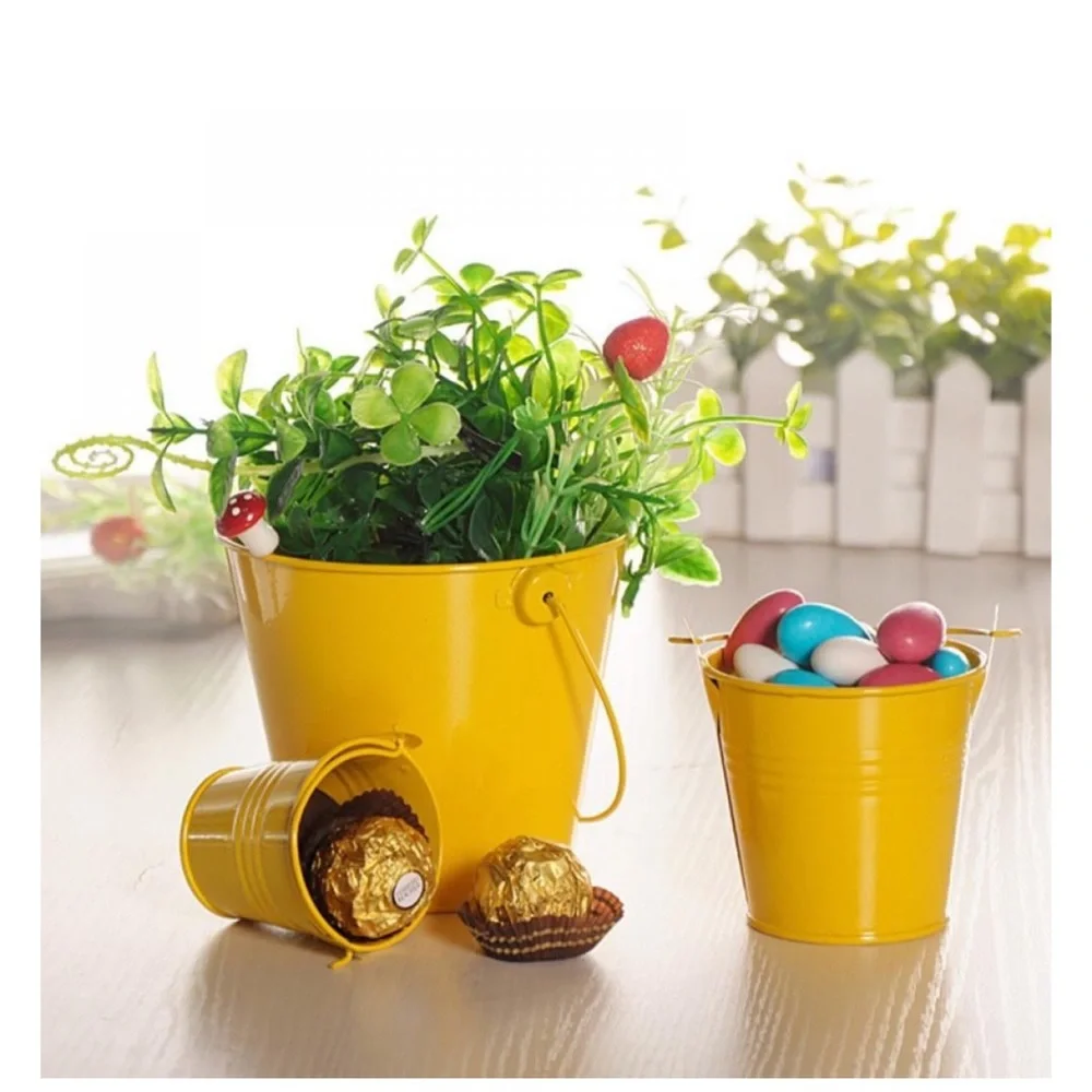 4.5” Metal Pink Tin Bucket for Office Desk, Plant Pot, Organizer, Easter Basket